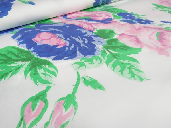 Fabric cotton stretch poplin roses design white blue green pink printed blouse fabric dress fabric