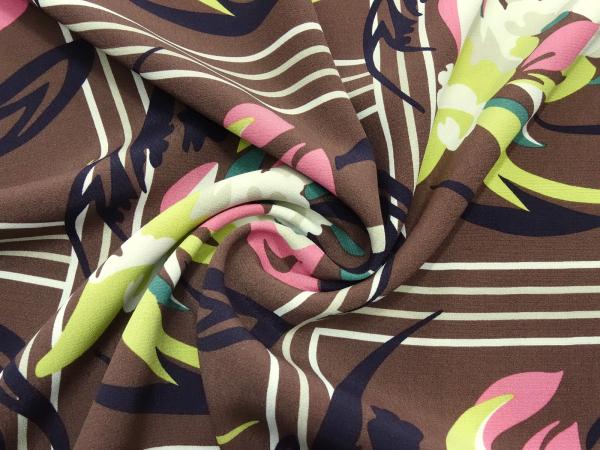 Fabric viscose blouse fabric with floral pattern design brown pink beige green dress fabric