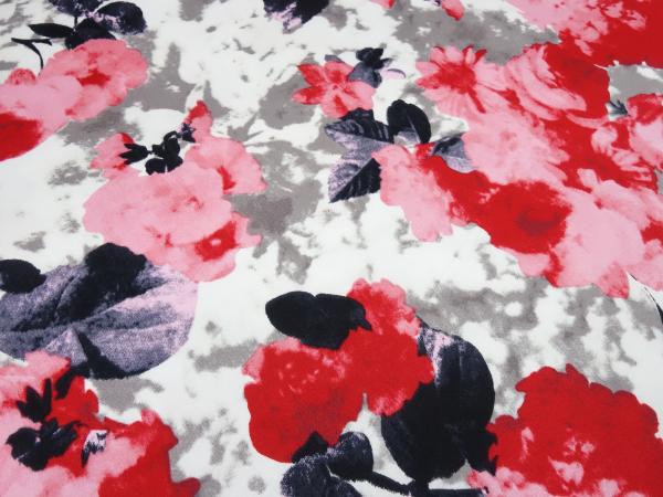 Stoff Baumwolle Stretch mit Rosen Blumenmuster Design weiß rot rosa grau schwarz bunt Kleiderstoff Hosenstoff Kostümstoff