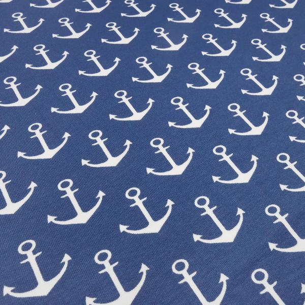 Fabric Cotton French terry sweatshirt fabric with nautical anchor design blue white children's fabric dress fabric