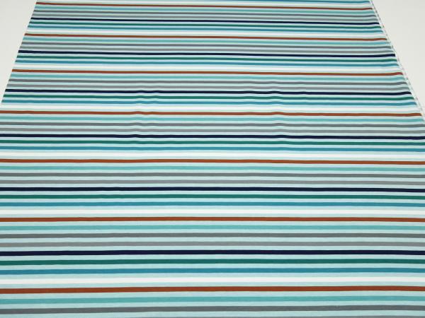 Fabric cotton jersey 5 mm stripes design green turquoise blue brown gray white colorful stripes dress fabric children's fabric