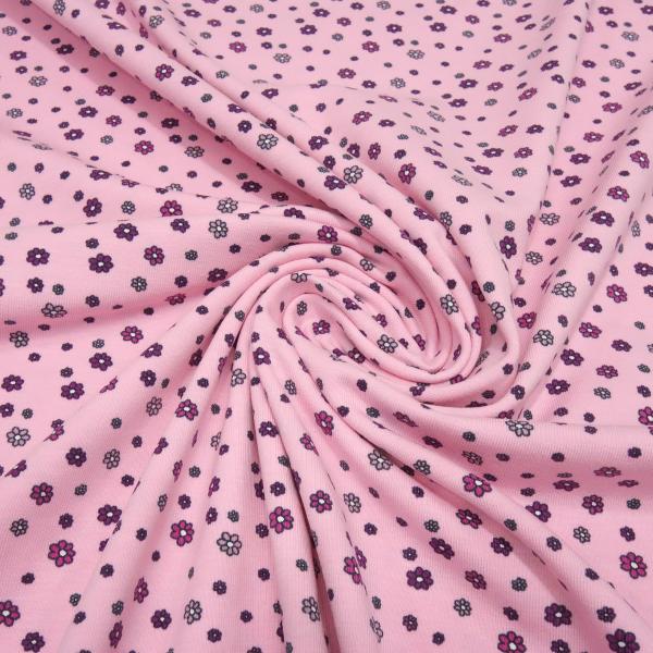 Stoff Baumwolle Jersey mit Blumenmuster Streublumen Design rosa pink schwarz bunt Kleiderstoff Kinderstoff