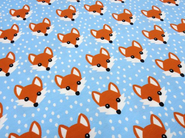 Stoff Baumwolle Jersey mit Füchse Fuchs-Kopf Design blau weiß orange Kinderstoff Kleiderstoff