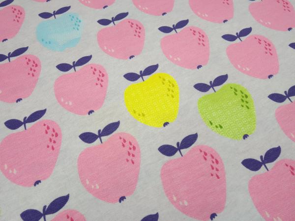 Fabric cotton jersey apple apples design gray pink yellow green blue dress fabric children's fabric