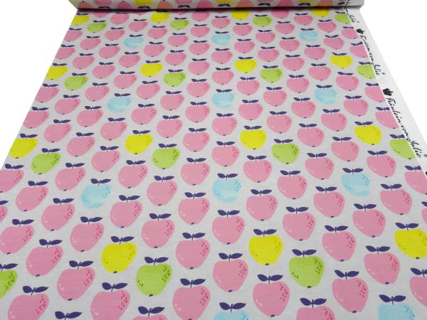 Fabric cotton jersey apple apples design gray pink yellow green blue dress fabric children's fabric