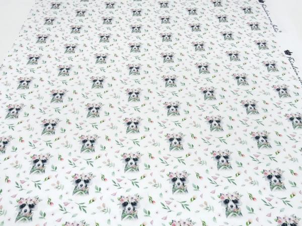 Stoff Baumwolle Jersey Waschbär Racoon Blumen Design rosa grün grau bunt Kinderstoff Kleiderstoff