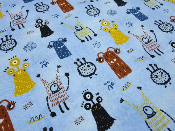 Fabric cotton jersey with monster design turquoise colorful children's fabric dress fabric