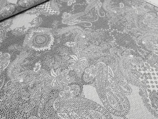 Fabric stretch cotton piqué paisley design white black gray dress fabric