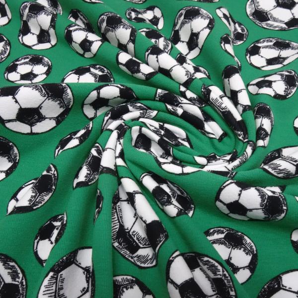 Fabric cotton jersey football soccer balls design green white black children's fabric dress fabric