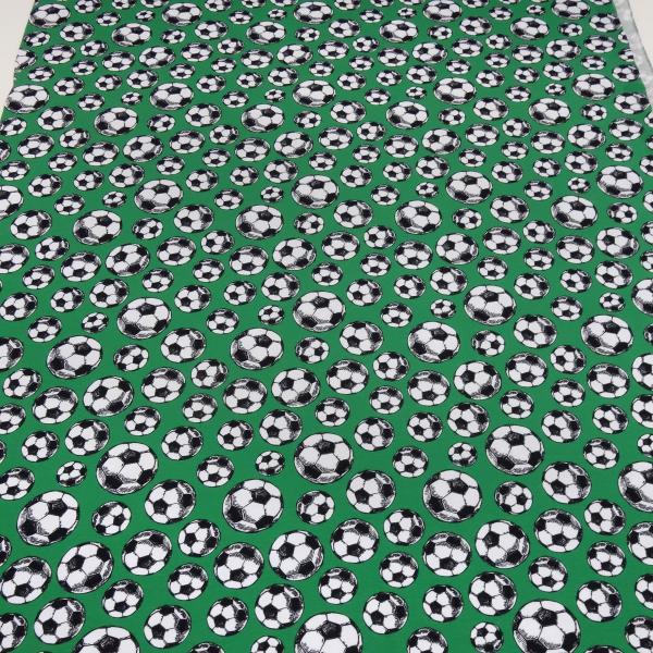 Fabric cotton jersey football soccer balls design green white black children's fabric dress fabric