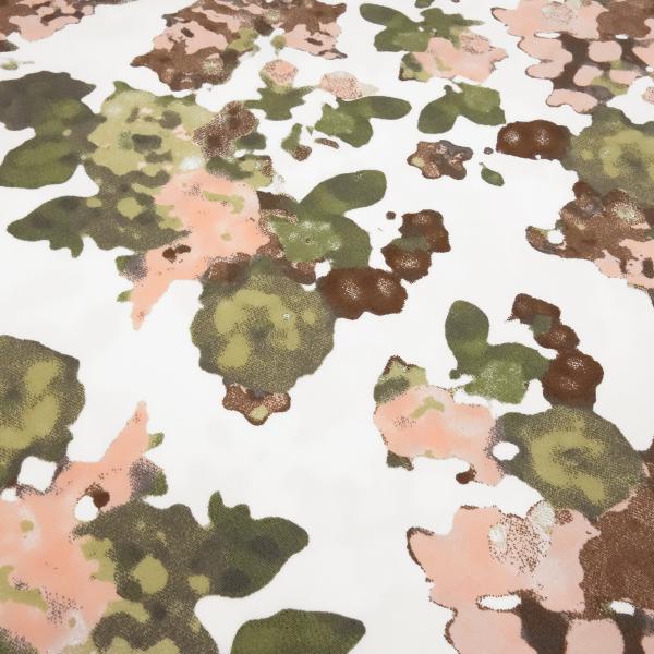 Fabric cotton stretch abstract floral pattern camuflage design white pink green brown dress fabric pants fabric costume fabric