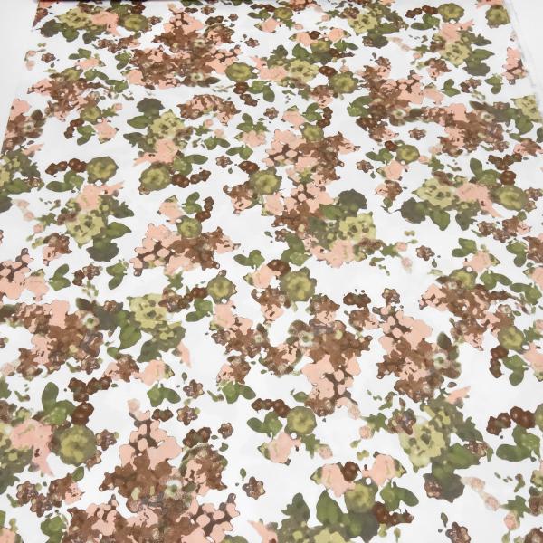 Fabric cotton stretch abstract floral pattern camuflage design white pink green brown dress fabric pants fabric costume fabric