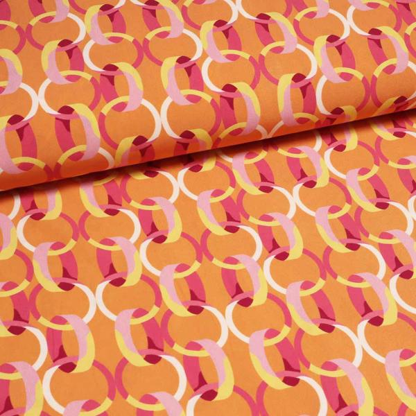 Fabric viscose blouse fabric curls rings design orange pink pink yellow white dress fabric