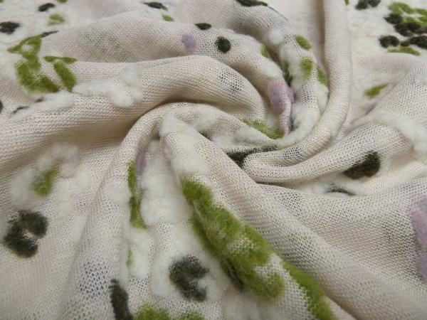 Fabrics Ital. linen knit intarsia flowers sand wool white old pink green olive dress fabric blouse fabric