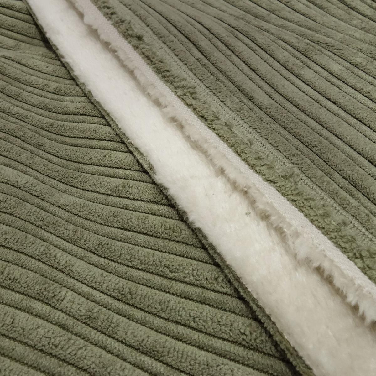 Stoff Cord mit Faux Fellabseite khaki oliv Breitcord Jackenstoff Mantelstoff