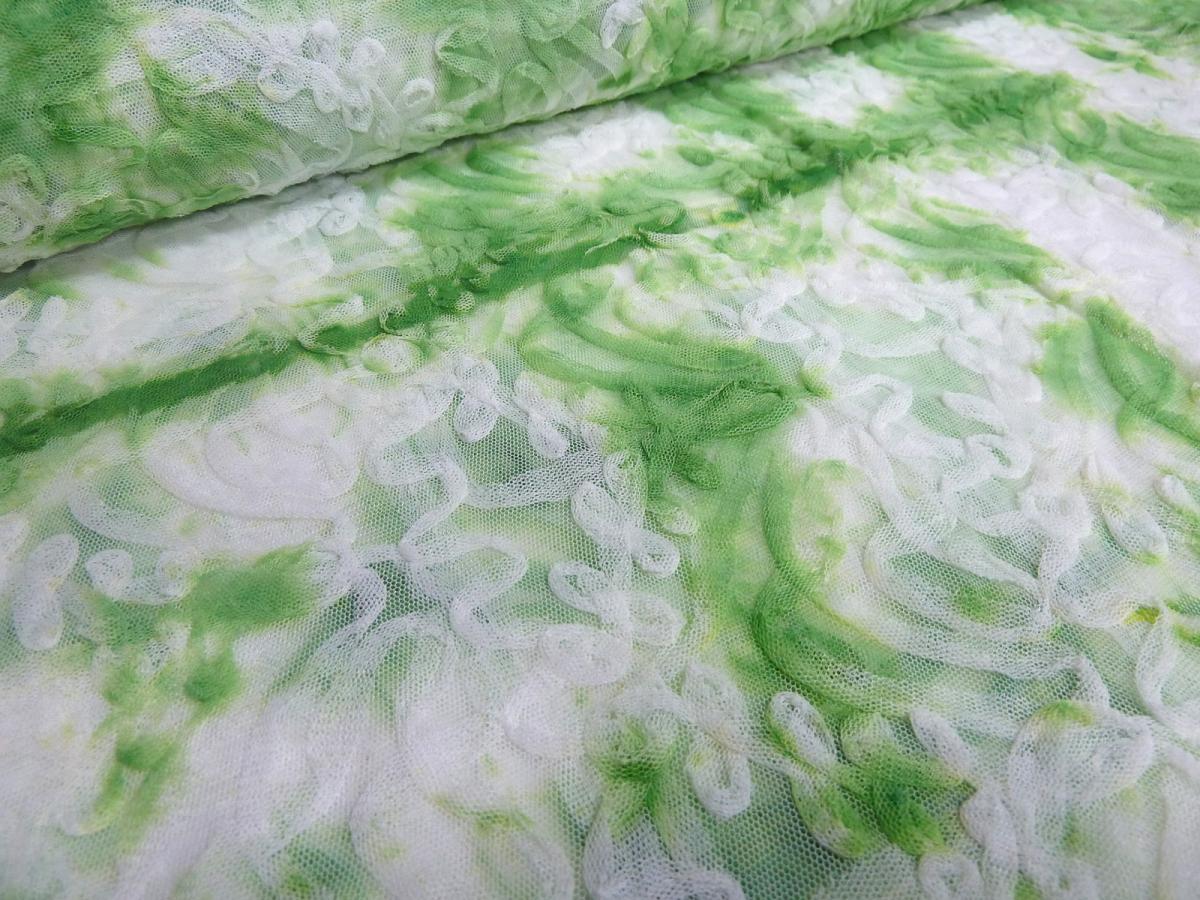 Fabric tulle fabric snakes embroidery batik design green white dress fabric