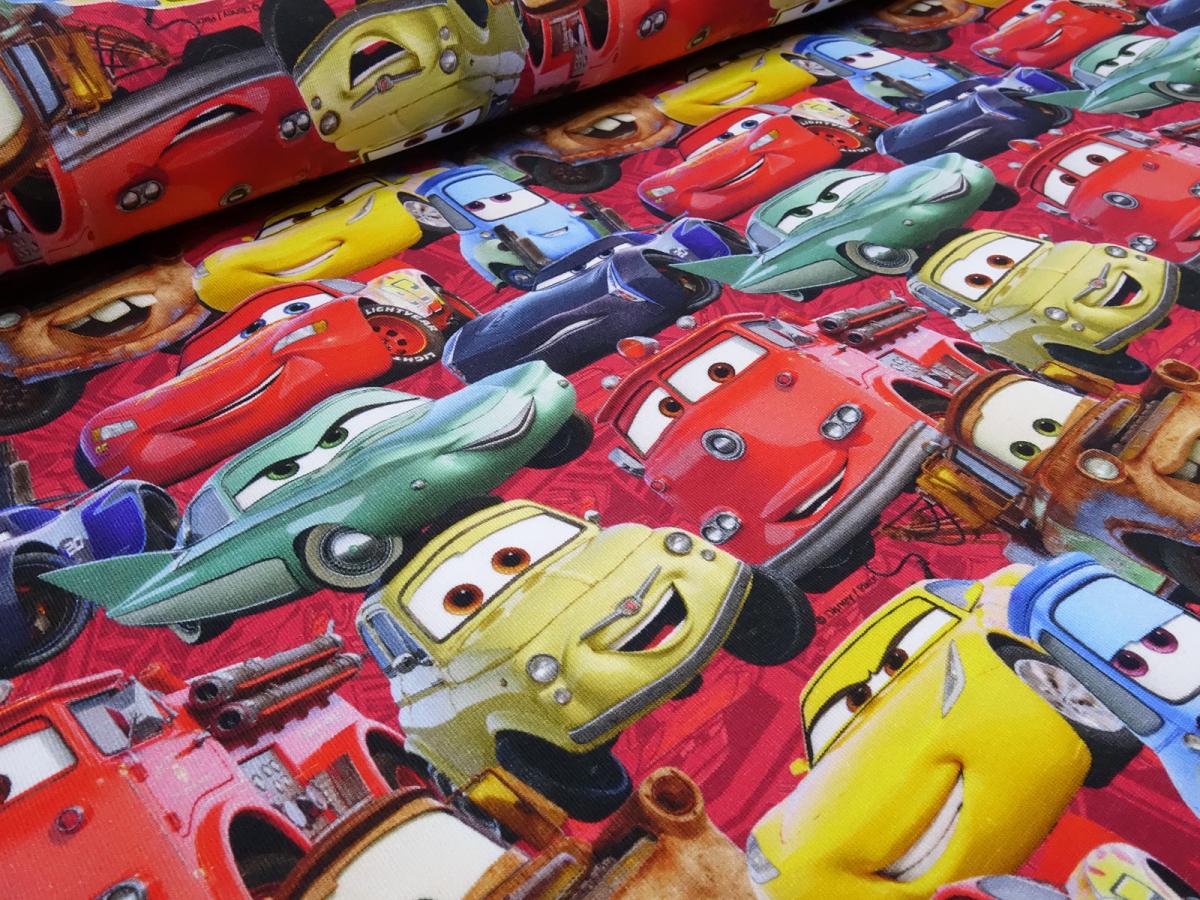 Fabric cotton jersey with Disney Cars 3 Lightning Mc Queen design red colorful children's fabric dress fabric license print