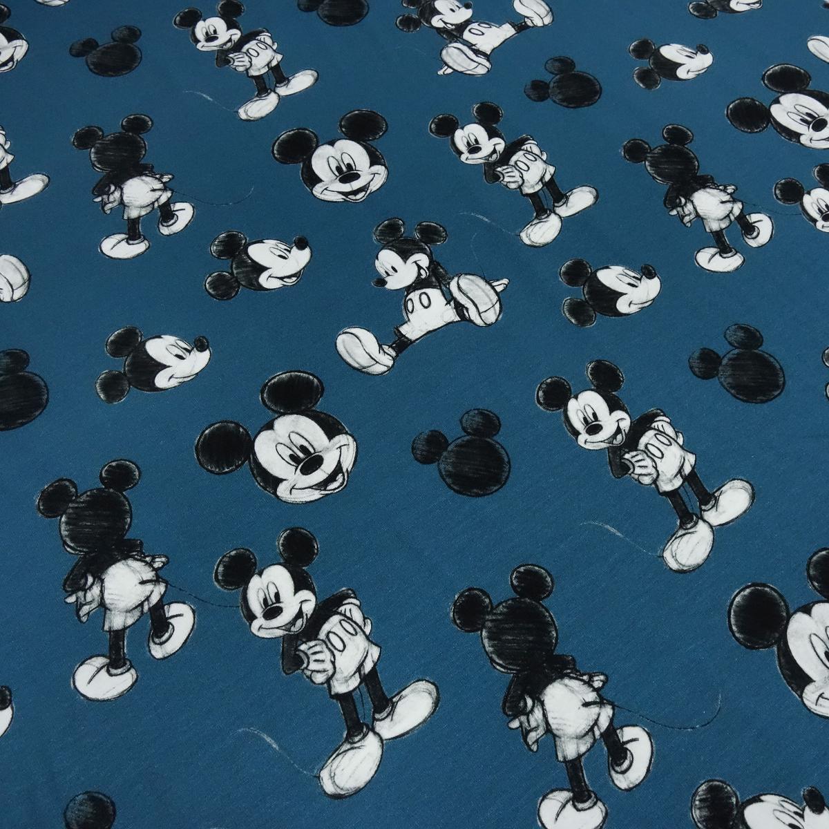 Fabric cotton jersey Disney Mickey Mouse retro design blue black white license fabric children's clothing fabric