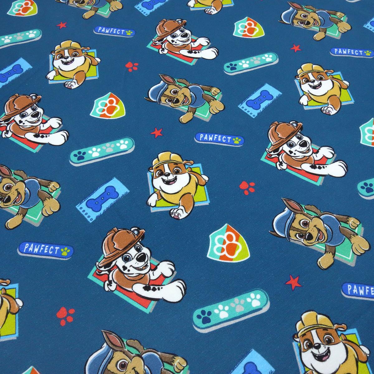 Fabric cotton jersey Paw Patrol Chase Marshall Rubble petrol blue colorful license fabric children's fabric clothing fabric