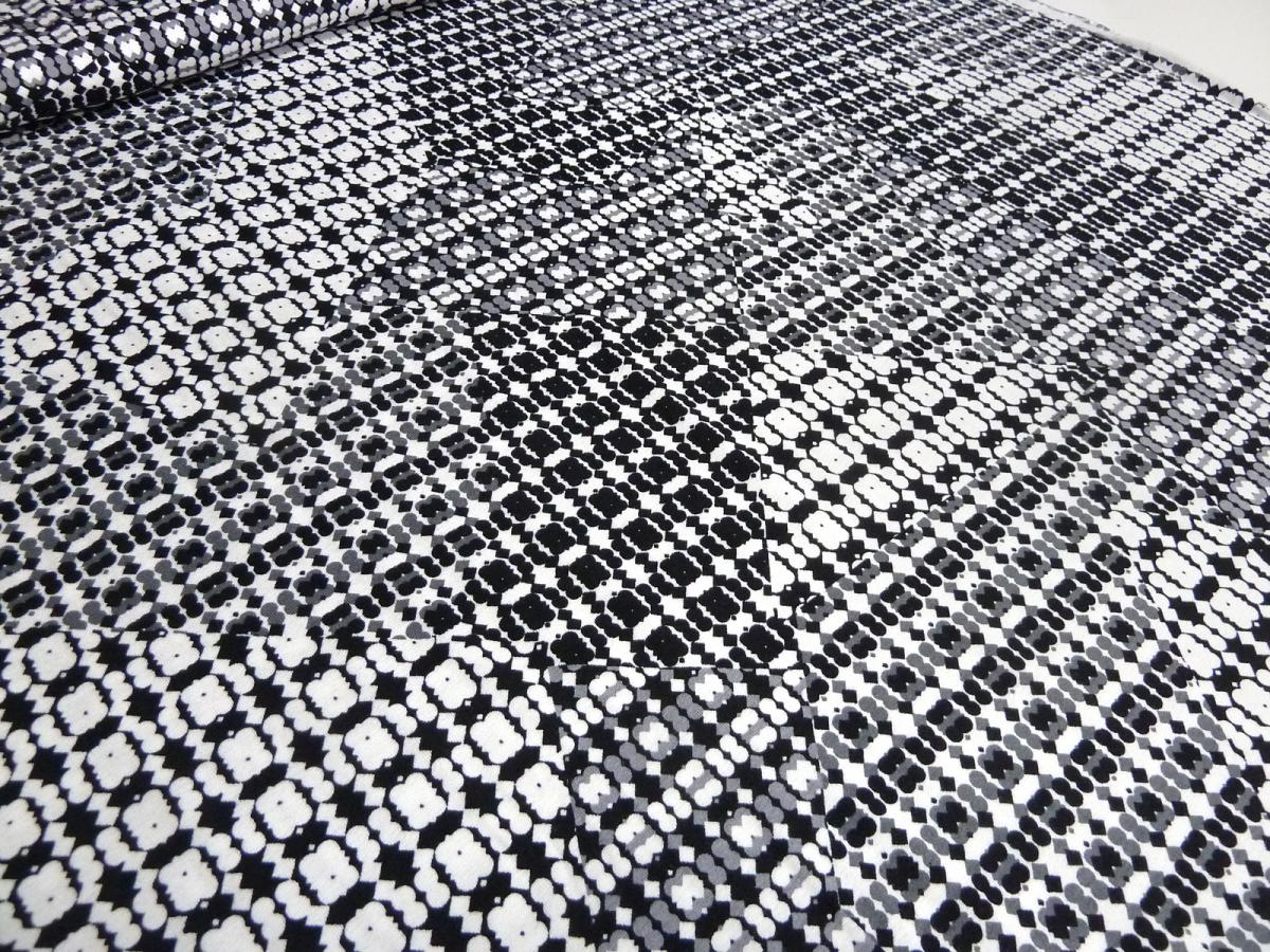 Fabric remnant 42 cm x 150 cm jersey with patchwork abstract print black gray white dress fabric