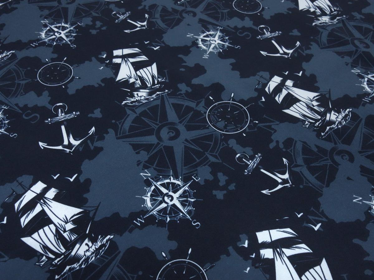 Fabric Softshell fabric maritime anchor ships Sailing Design navy blue white water repellent outdoor fabric jacket fabric coat fabric