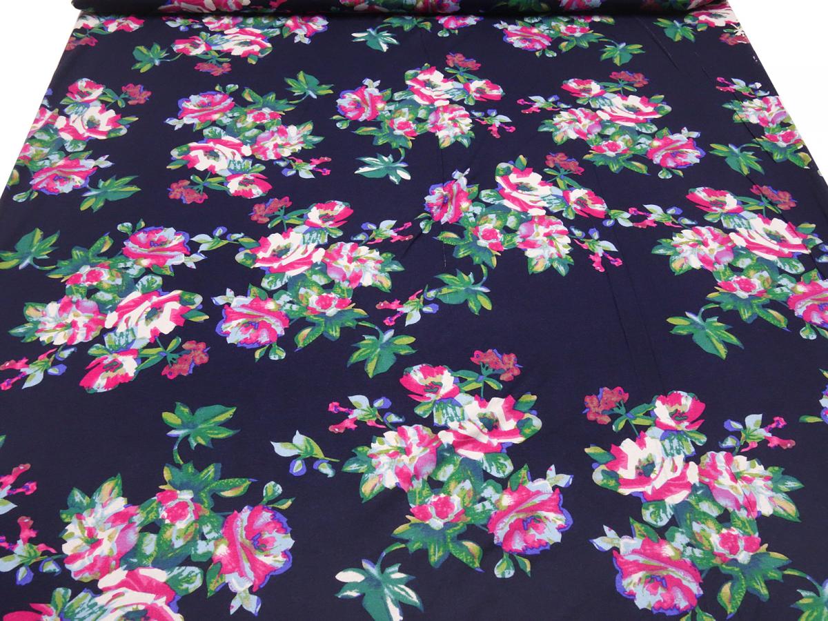 Viscose elastic jersey flowers design navy blue pink green colorful dress fabric children's fabric