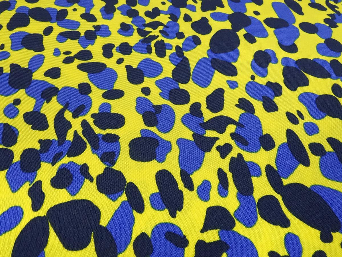 Fabric modal jersey with polka dots spots design yellow royal blue navy dress fabric children's fabric