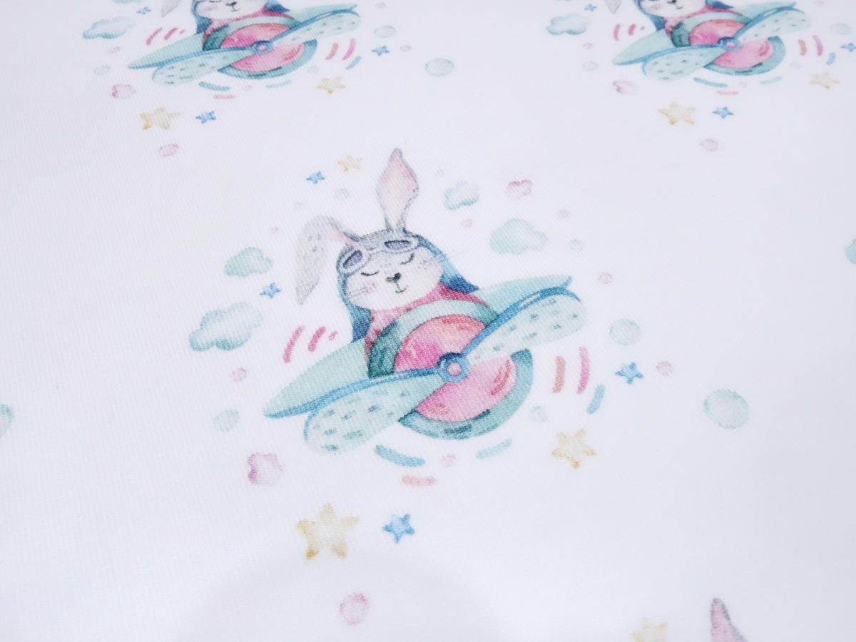 Fabric cotton French Terry sweatshirt fabric bunnies bunnies aviator design white colorful children's fabric clothing fabric