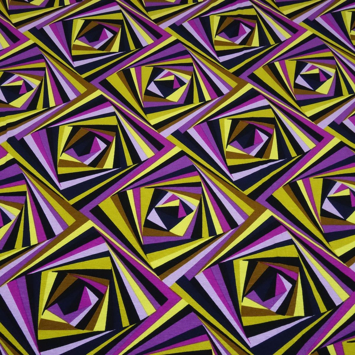 Fabric viscose jersey abstract retro design geometric pattern purple lilac kiwi green blue colorful dress fabric children's fabric