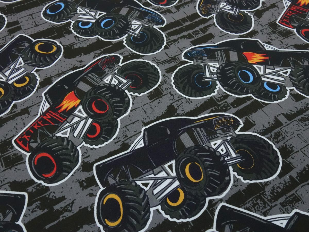 Fabric softshell monster trucks grey black blue red white colorful water repellent jacket fabric coat fabric outdoor fabric