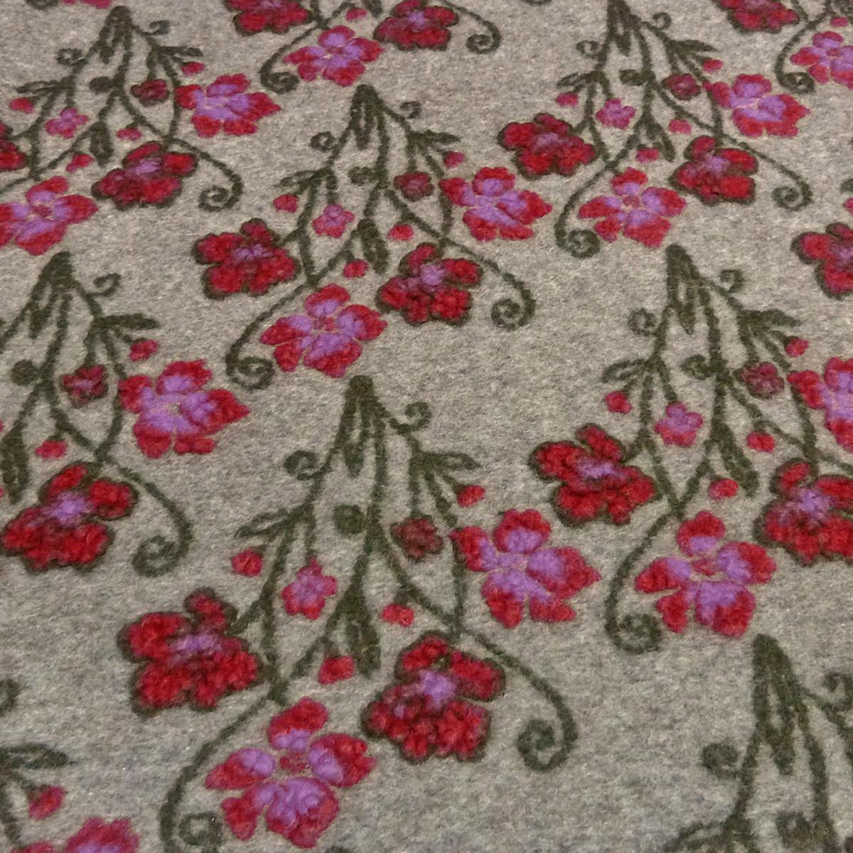 Fabric Italian patterned walkloden boiled wool relief flowers tendrils beige red lilac olive dress fabric coat fabric